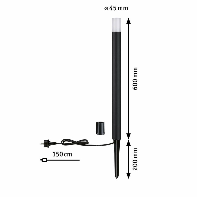 Paulmann LED Pollerleuchte Flarea IP65 600mm 3000K 3,1W 280lm 230V Schwarz Aluminium