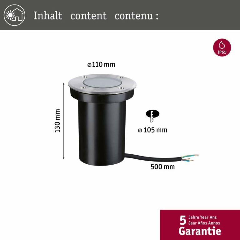 Paulmann Bodeneinbauleuchte Floor Edelstahl IP65 GU10 110 ohne Leuchtmittel