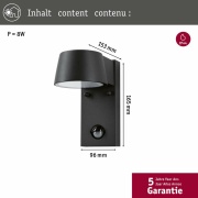 LED Außenwandleuchte Capea Bewegungsmelder IP44 96x153mm 3000K 6W 500lm 230V Grau Aluminium