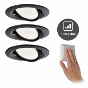 LED Einbauleuchte Nova rund 3x6,5W Schwarz/Matt schwenkbar 3-Stufen-dimmbar Warmweiß