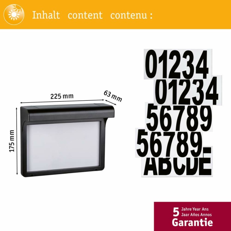 Paulmann Solar LED Hausnummernleuchte Dayton II mit Dämmerungssensor schwarz IP44 3000K