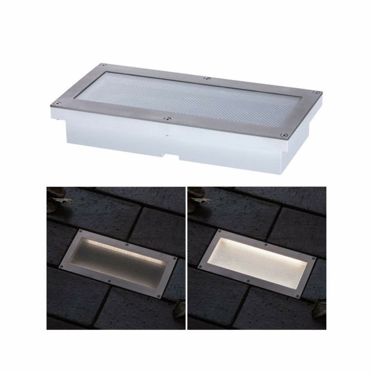 Paulmann LED Bodeneinbauleuchte Brick 20x10cm mit Bewegungsmelder & Dämmerungssensor aluminium grau rostfrei IP67 3000K 230V