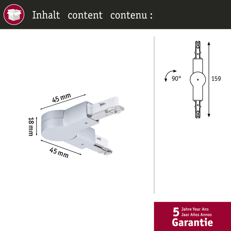 Paulmann URail Gelenk-Verbinder Chrom matt für Winkel bis 90°