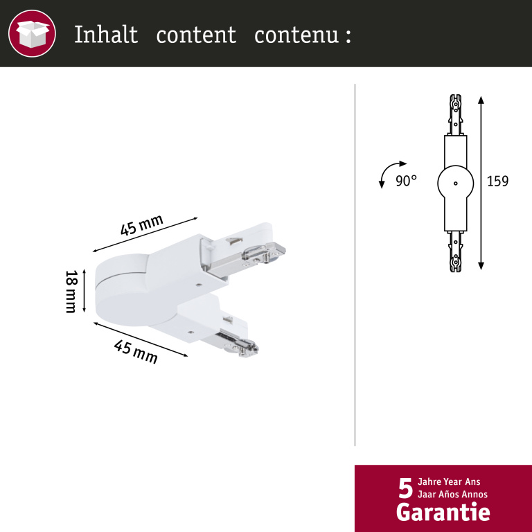 Paulmann URail Gelenk-Verbinder Reinweiß RAL 9010 für Winkel bis 90°