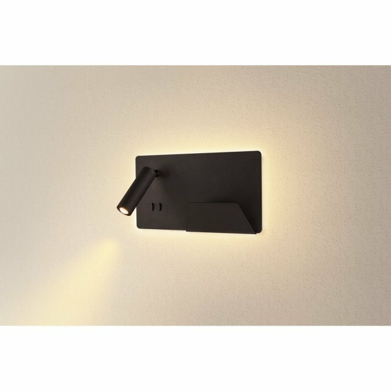 SLV SOMNILA SPOT Indoor LED Wandaufbauleuchte 3000K schwarz Version rechts inkl. USB Anschluss