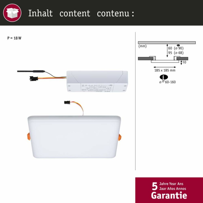 Paulmann LED Einbaupanel Veluna VariFit Zigbee Tunable White 185x185mm IP44 15W