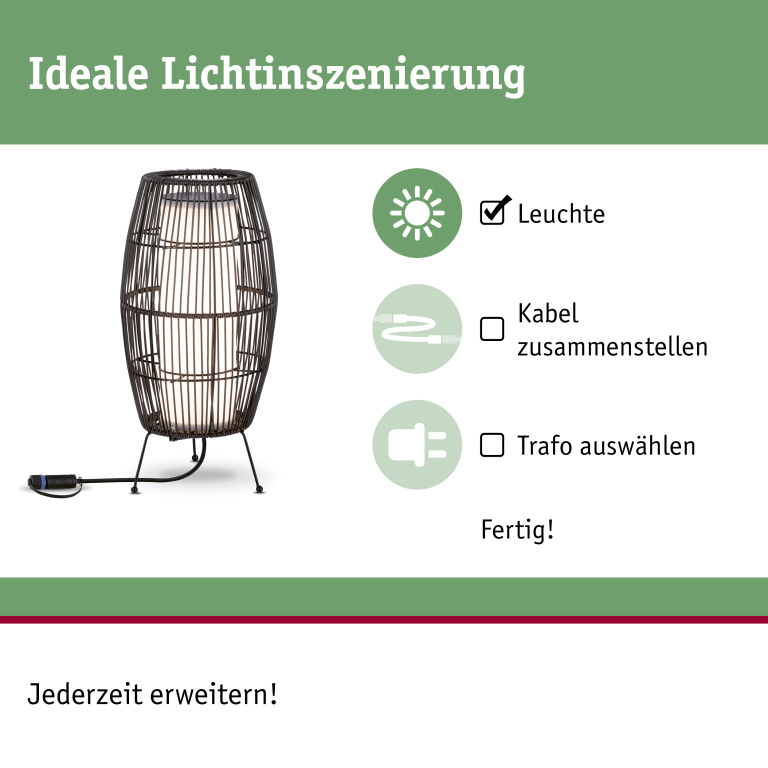 Paulmann Plug & Shine Lichtobjekt Basket 40cm IP44 3000K 7,8W Braun Rattan