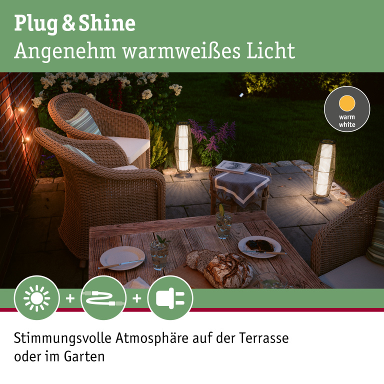 Paulmann Plug & Shine Lichtobjekt Basket 40cm IP44 3000K 7,8W Braun Rattan