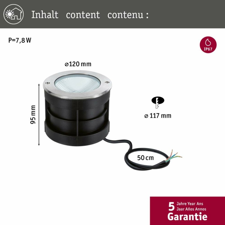 Paulmann Bodeneinbauleuchte Floor IP67 3.000K 6W Edelstahl 230V