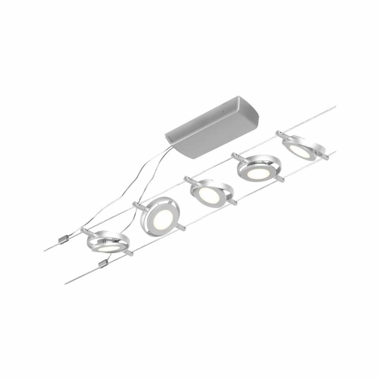 Paulmann LED Seilsystem RoundMac Basisset 5x280lm 5x4,5W 3000K 230/12V Chrom matt/Chrom