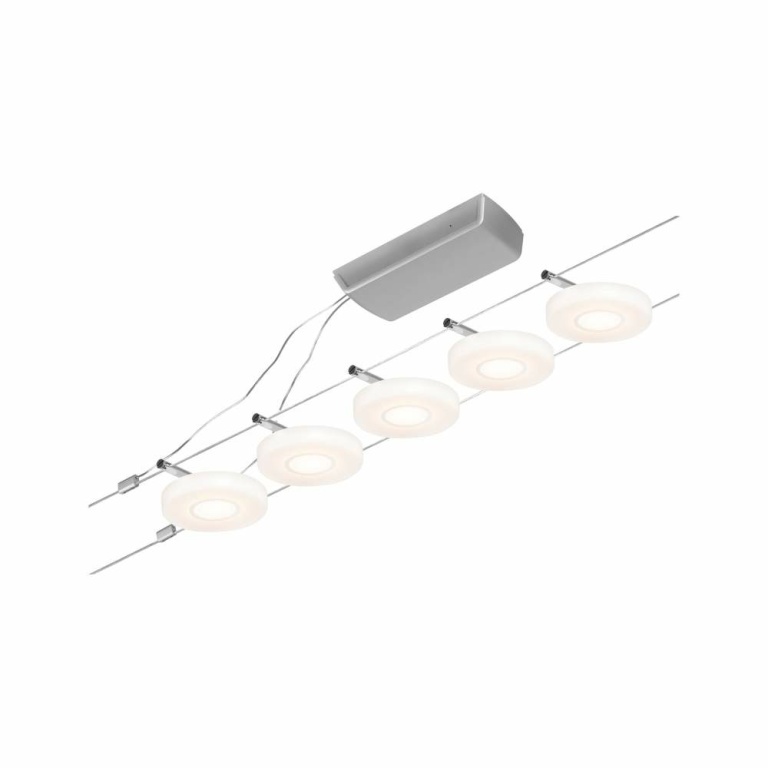 Paulmann LED Seilsystem DiscLED Basisset 5x300lm 5x4,5W 3000K 230/12V Chrom matt/Chrom