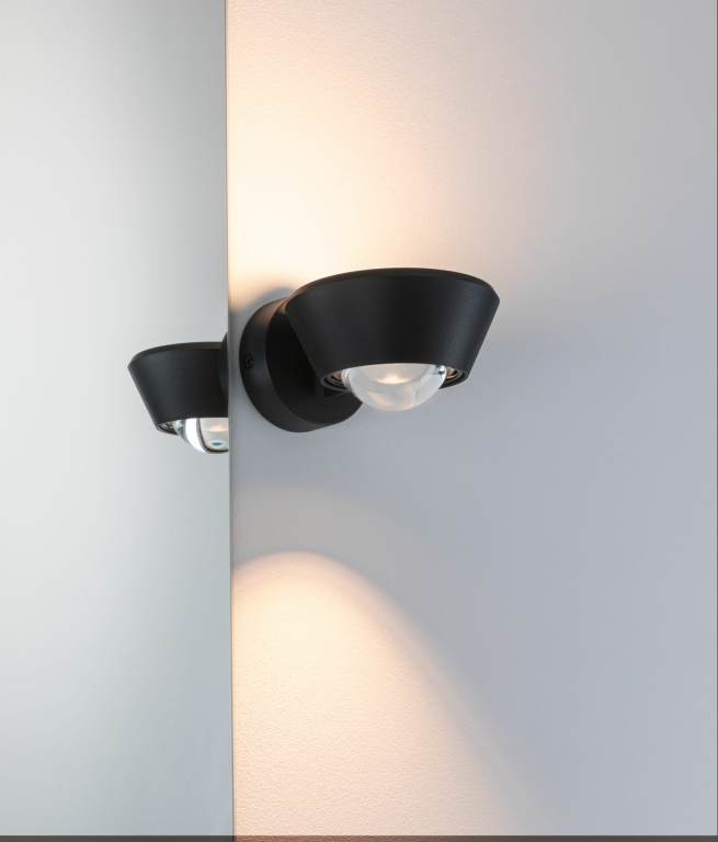 Paulmann LED Designer-Wandleuchte Sabik Schwarz Up&Down IP44 9W drehbar dimmbar