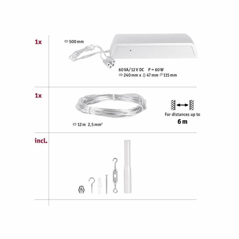 Paulmann CorDuo Seilsystem Basisset Chrom matt max. 60W 12V DC