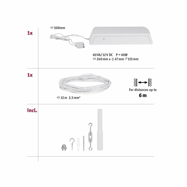 Paulmann CorDuo Seilsystem Basisset Weiß matt max. 60W 12V DC