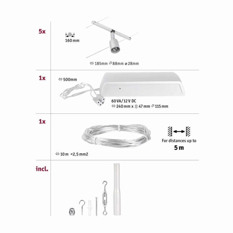 Paulmann Seilsystem Salt Basisset GU5,3 max. 5x10W 230/12V Chrom matt