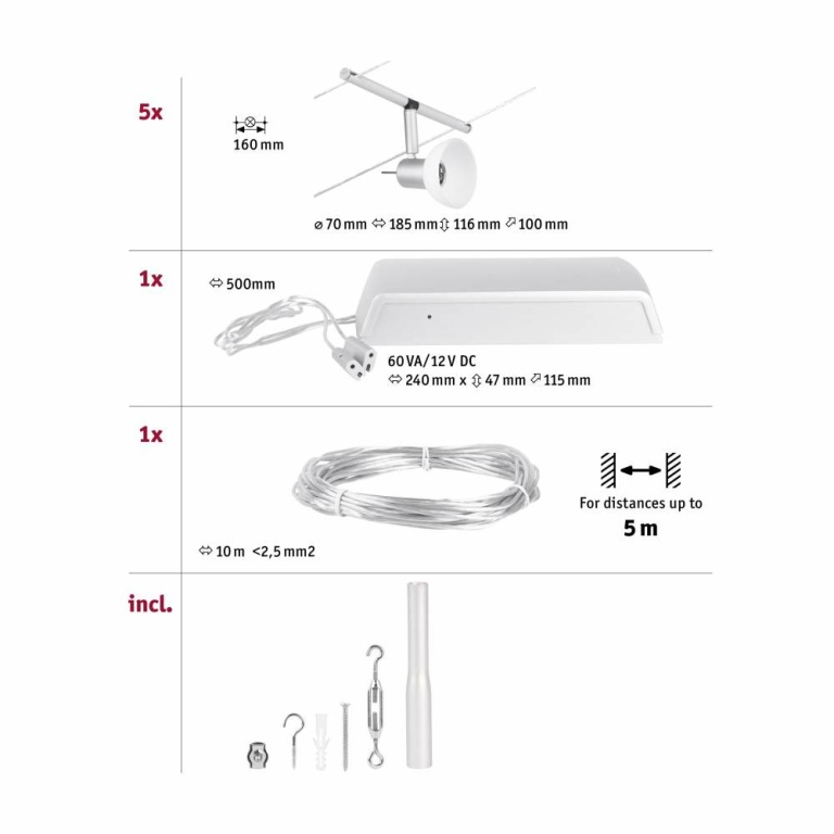 Paulmann Seilsystem Sheela Basisset GU5,3 max. 5x10W 230/12V Chrom matt