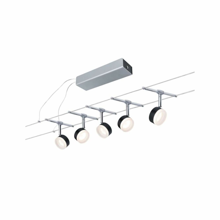 Paulmann LED Seilsystem ClearLED Basisset 5x150lm 5x4W 2700K 230/12V Schwarz/Chrom