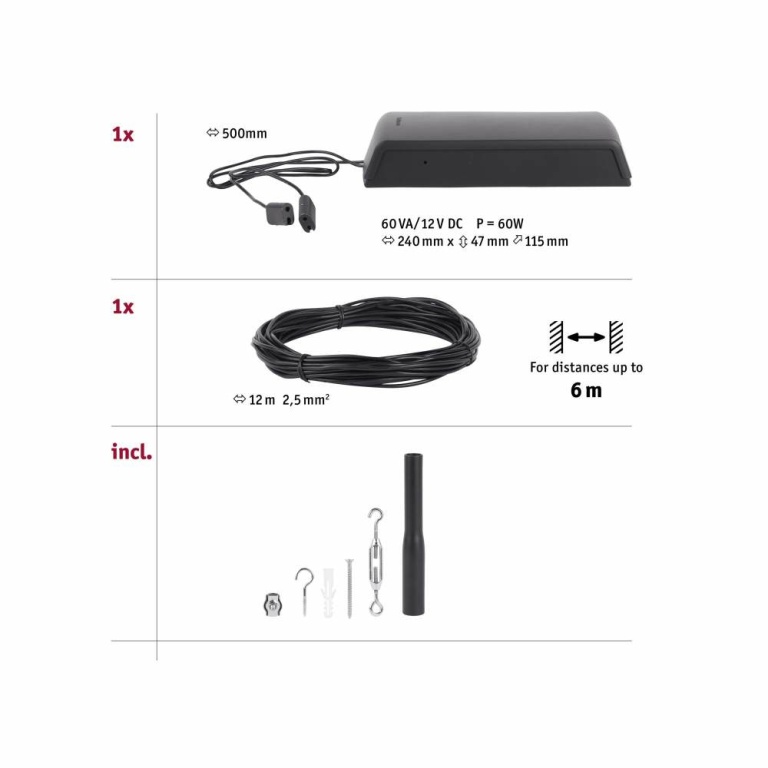 Paulmann CorDuo Seilsystem Basisset Schwarz matt max. 60W 12V DC