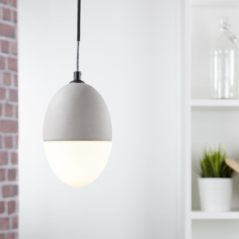 famlights famlights | Pendelleuchte Dinko aus Beton und Glas in Grau und Weiß, E27, max. 25W