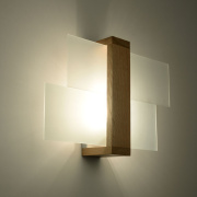 famlights | Wandleuchte Andrea aus Glas in Weiß und hellem Holz E27 max. 60W