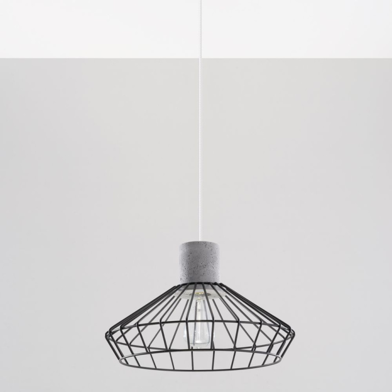 famlights famlights | Pendelleuchte Helen aus Stahl mit Beton in Schwarz E27 1 x 60 W