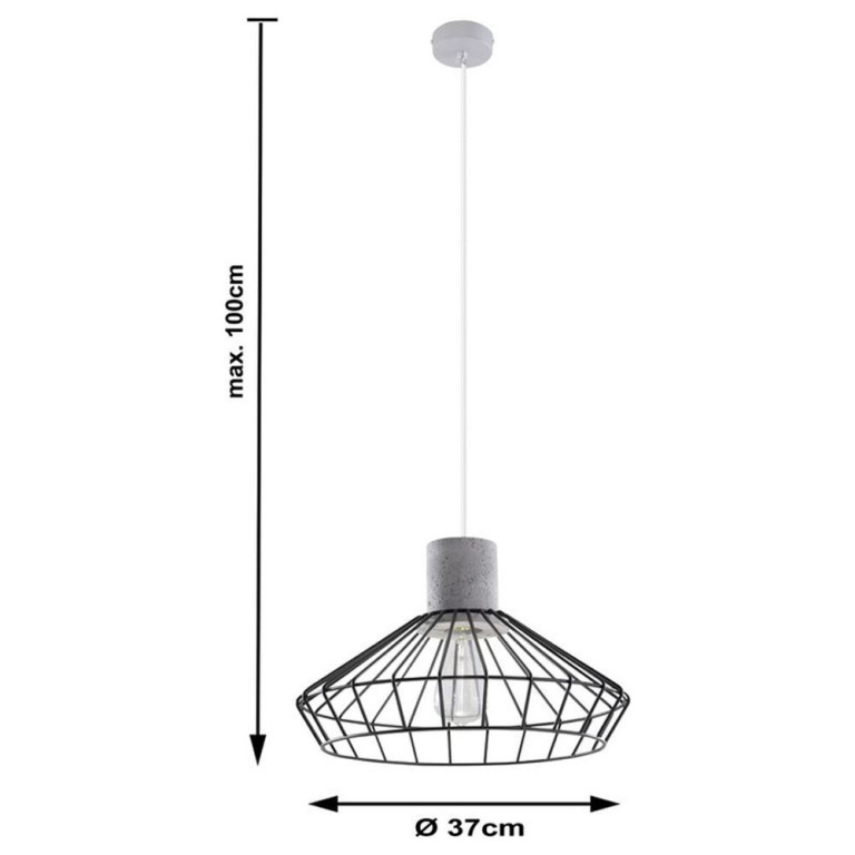 famlights famlights | Pendelleuchte Helen aus Stahl mit Beton in Schwarz E27 1 x 60 W