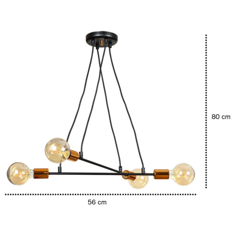 famlights famlights | Pendelleuchte Nora aus Metall in Schwarz und Kupfer 4xE27 max.60W