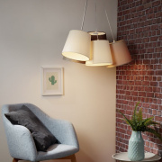 famlights | Pendelleuchte Lorenz aus Stoff in Beige, Braun 5-flammig