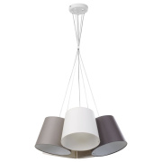 famlights | Pendelleuchte Lorenz aus Stoff in Beige, Braun 5-flammig