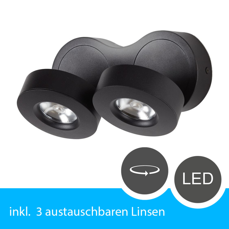 famlights famlights | LED Spot Eliana aus Metall in Schwarz schwenkbar 2-Flammig