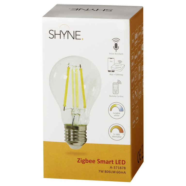 Shyne SHYNE | Smartes ZigBee LED Leuchtmittel E27, klar, tunable white, Standard Birne - A60, 7W, 806 Lumen