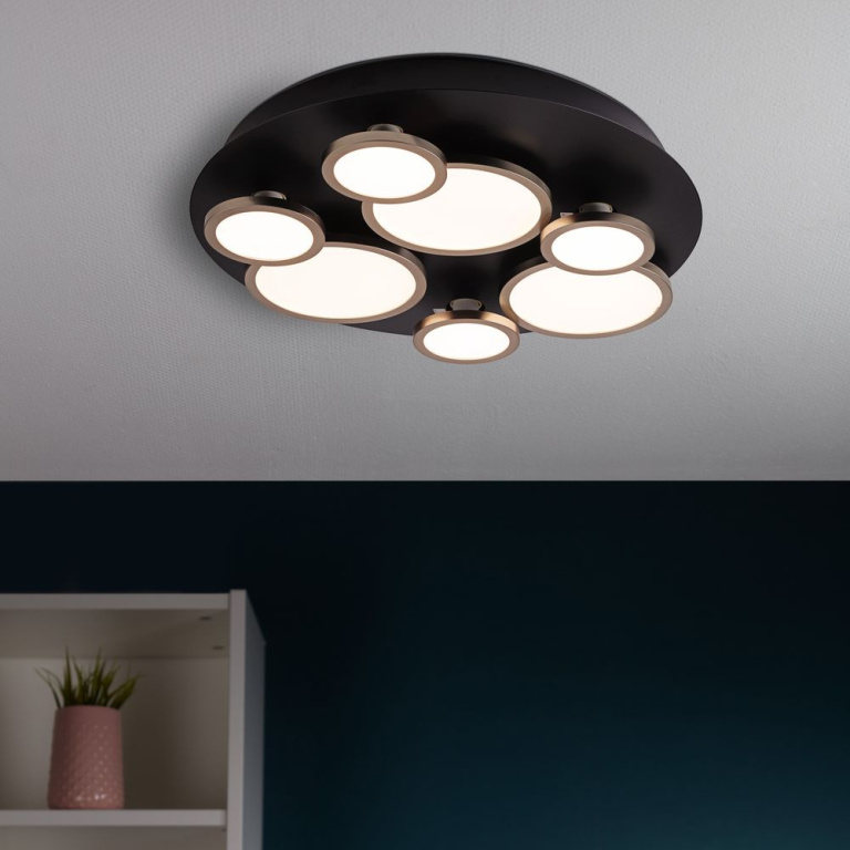 famlights famlights | LED Deckenleuchte Margarete in Schwarz mit Leuchtmitteln in Nickel