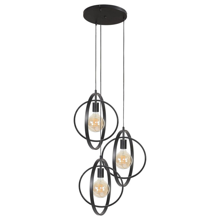 famlights famlights | Pendelleuchte Henrik in Grau E27 3-flammig Rondell