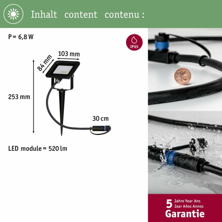 Paulmann Plug & Shine Erdspieß Flood IP65 6,8W 3.000K Schwarz