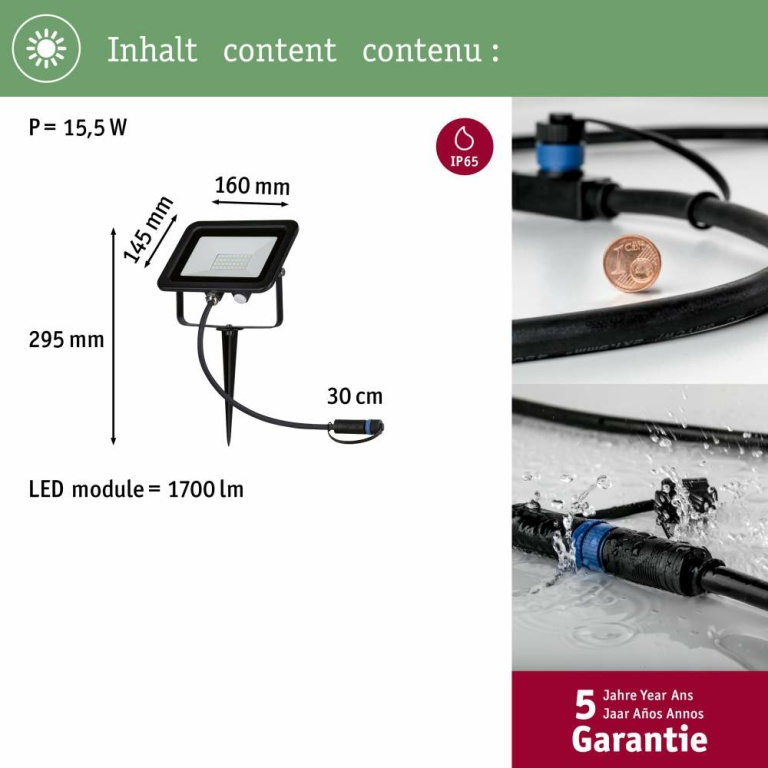 Paulmann Plug & Shine Erdspieß Flood IP65 15,5W 3.000K Schwarz