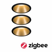 Smart Home Zigbee Einbaustrahler Cole Coin Schwarz/Gold matt 3er-Set 6W IP44 dimmbar + ZigBee Cephei Controller