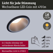 Smart Home Zigbee Einbaustrahler Cole Coin Schwarz/Gold matt 3er-Set 6W IP44 dimmbar + ZigBee Cephei Controller