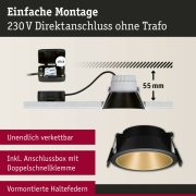 Smart Home Zigbee Einbaustrahler Cole Coin Schwarz/Gold matt 3er-Set 6W IP44 dimmbar + ZigBee Cephei Controller