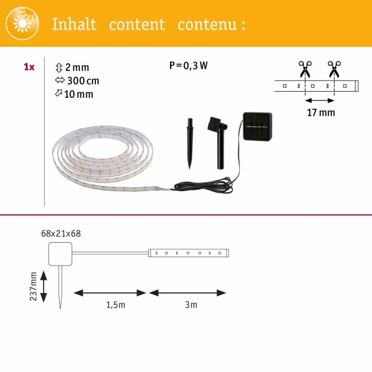 Paulmann Solar LED Stripe mit Dämmerungssensor IP44 3m 2700K warmweiß 0,3W Schwarz