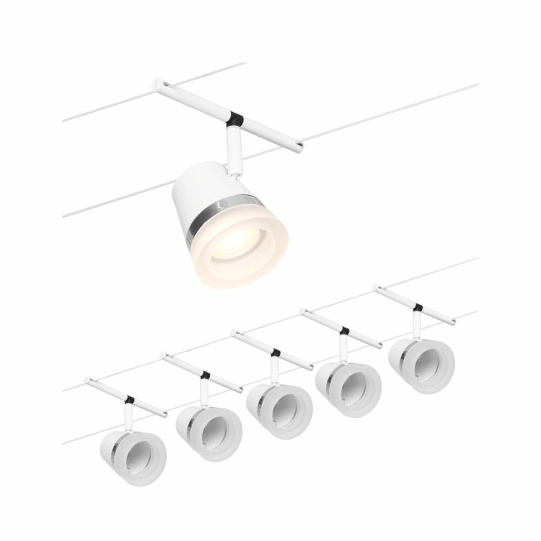 Paulmann Seilsystem Cone Basisset GU5,3 max. 5x10W 230/12V Weiß matt/Chrom