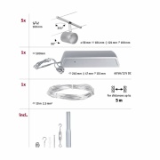 Seilsystem Cup Basisset GU5,3 max. 5x10W 230/12V Chrom matt/Chrom