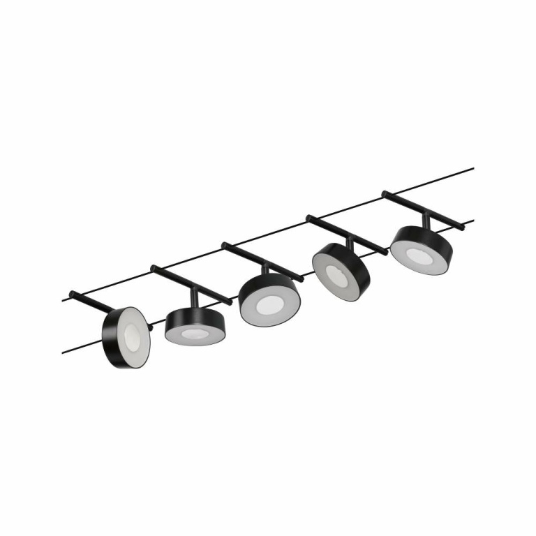 Paulmann LED Seilsystem Circle Basisset 5x180lm 5x5W 3000K 230/12V Schwarz matt/Chrom