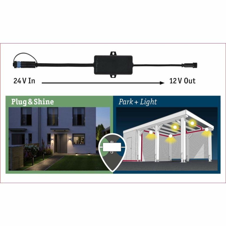 Paulmann Park + Light Adapter 24V-12V IP67 Schwarz Verteiler für Plug & Shine System