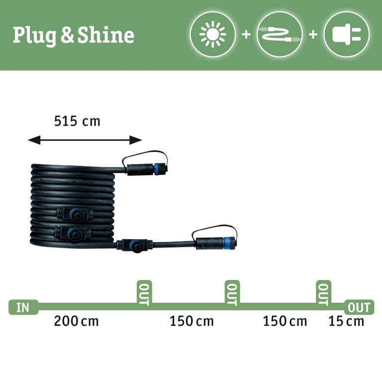 Paulmann Plug & Shine Kabel 5m 4 Ausgänge IP68