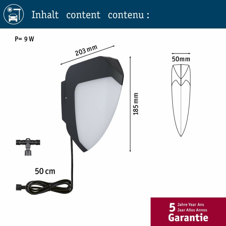 Paulmann Park + Light LED Außenwandleuchte Ikosea mit Bewegungsmelder 5,6W 12V IP44 3000K Anthrazit Kunststoff