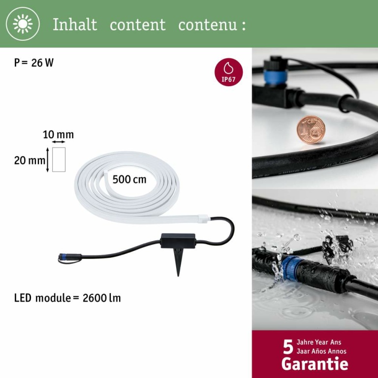 Paulmann Plug & Shine LED Stripe Smooth 5m IP67 RGBW+ Smart Home Zigbee 22W Weiß