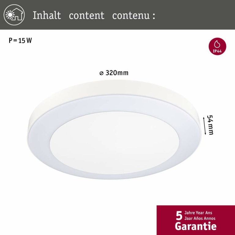 Paulmann LED Deckenleuchte Circula rund weiß mit Bewegungsmelder & Dämmerungssensor IP44 880lm 3000K 230V seewasserresistent