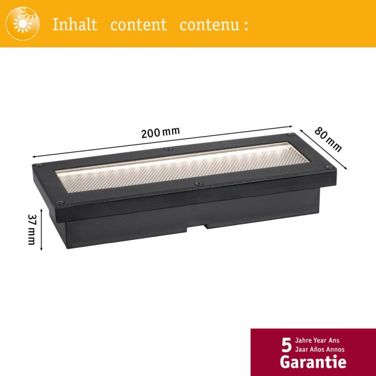 Paulmann Solar LED Bodeneinbauleuchte Domenic schwarz 20x8cm mit Dämmerungsschalter IP67 8lm 3000K wasserdicht rostfrei