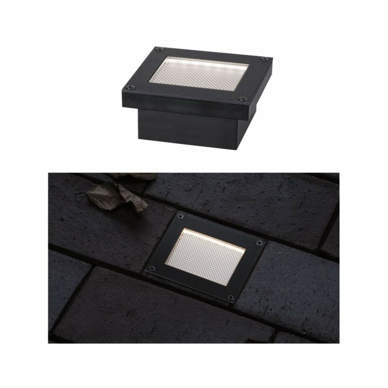 Paulmann Solar LED Bodeneinbauleuchte Domenic schwarz 8x8cm mit Dämmerungsschalter IP67 8lm 3000K wasserdicht rostfrei