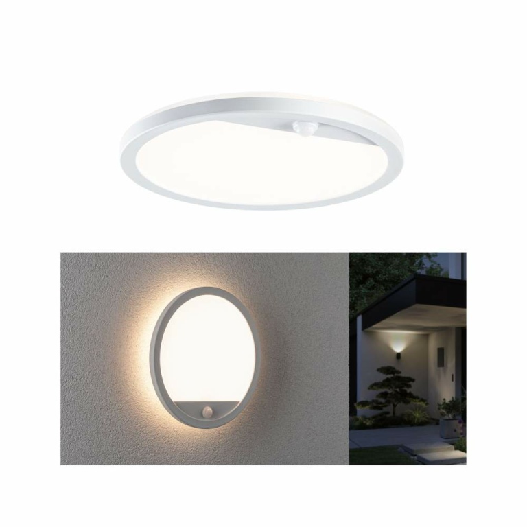 Paulmann LED Außenpanel Lamina Bewegungsmelder IP44 rund 280mm 3000K 14,5W 1200lm 230V Weiß Kunststoff